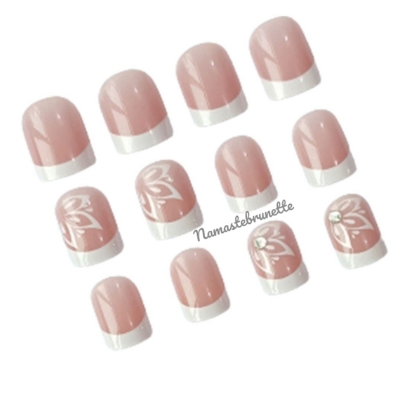 2/$16 Floral & Rhinestone French Manicure Press on Nails - Picture 8 of 17